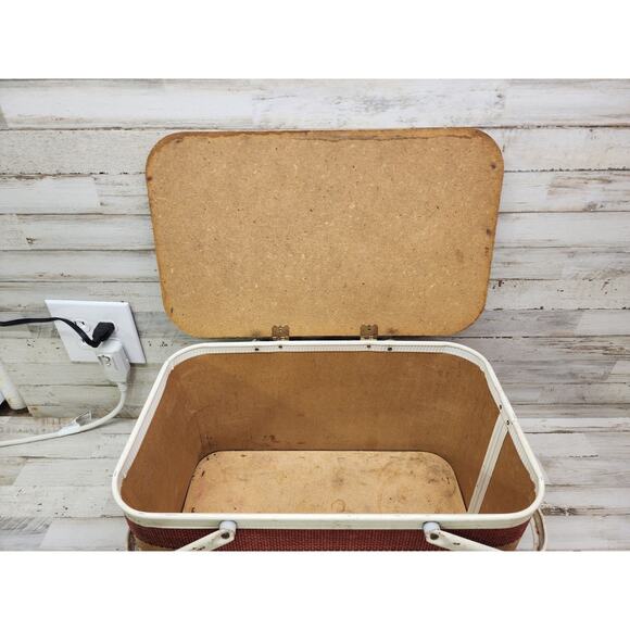 Vintage Red White Blue REDMON Woven Picnic Basket PATRIOTIC Americana Metal Hand - Picture 7 of 12